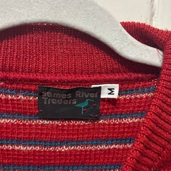 Vintage James River Traders 100% Wool Sweater Red w Blue and White Mens Medium - Picture 4 of 6